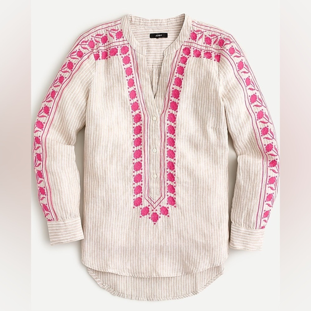 J. Crew linen Embroidered Long Sleeve Blouse